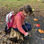 Girl whittling a stick with a knife